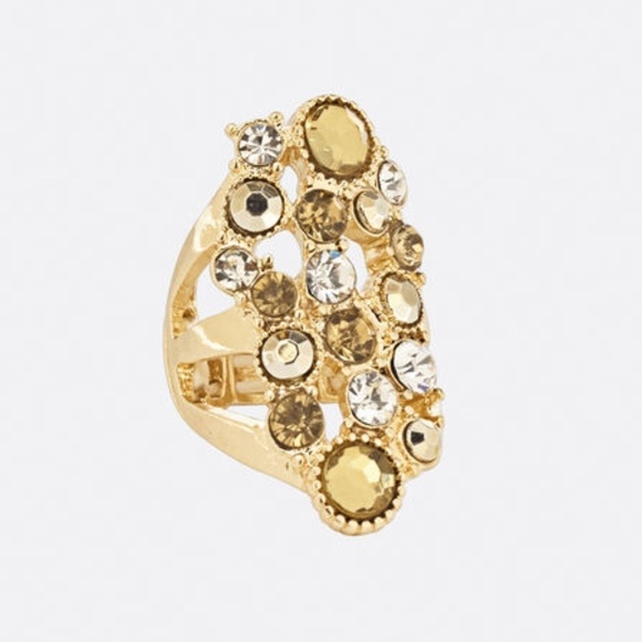 New Beautiful Champagne & Rhinestone Ring Gold - Picture 1 of 10